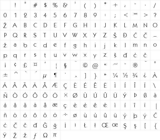 KabelLight Regular Character Map KabelLight Regular Character Map