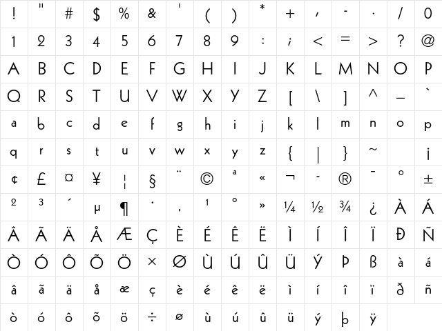 Kabel LT Std Book Character Map