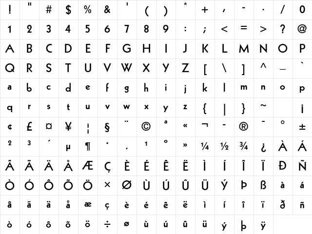 Kabel LT Std Heavy Character Map