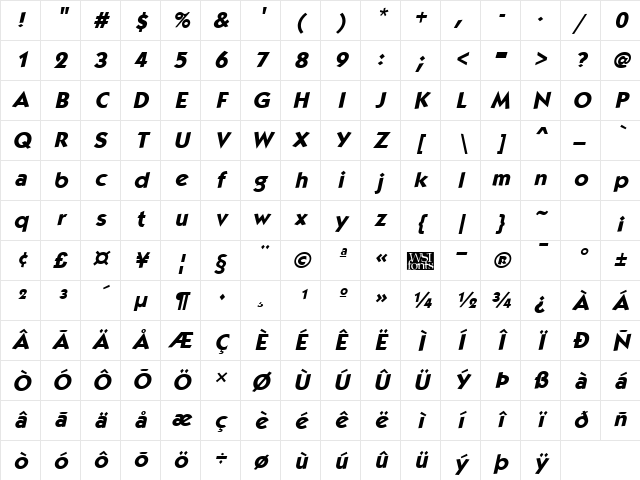 KabobExtrabold Italic Character Map