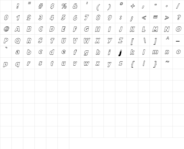 KaggishOutline Oblique Character Map