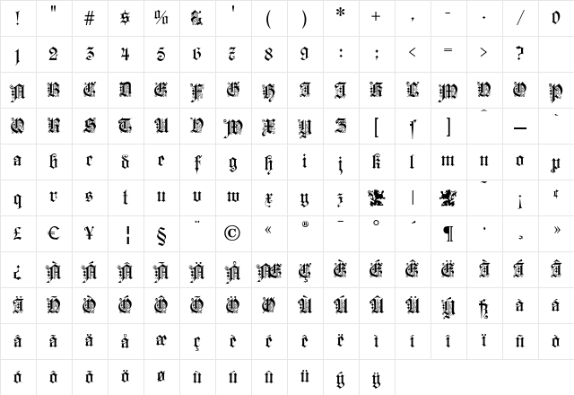 KaiserzeitGotisch Regular Character Map