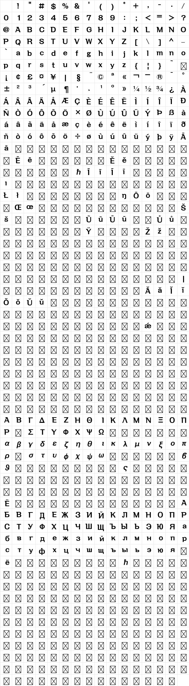 A-OTF Kakumin Pro B Character Map