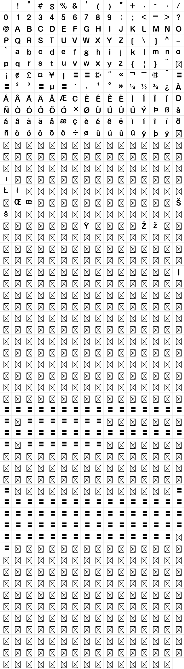 A-OTF KamoLime Std DB Character Map