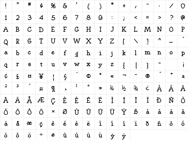 KampFriendship Bold Character Map