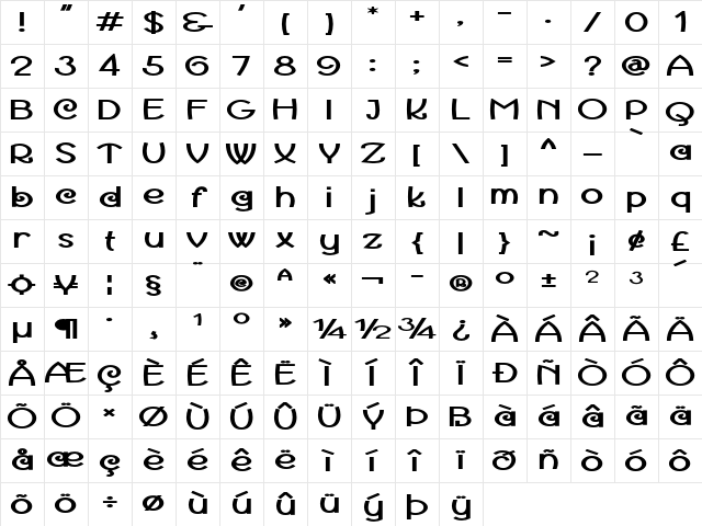 Karalonia Expanded Bold Character Map