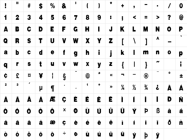 Kathryn-Condensed Normal Character Map Kathryn-Condensed Normal Character Map