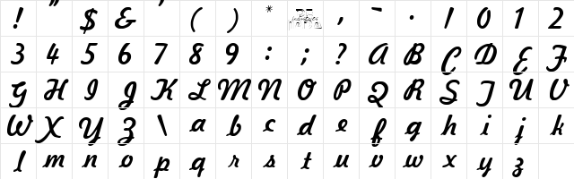 Kavaler Kursive Character Map