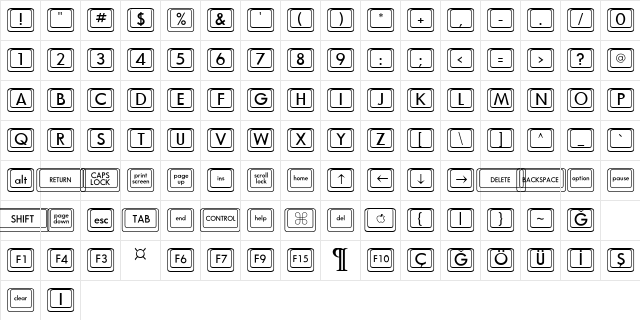 KCaps Regular Character Map
