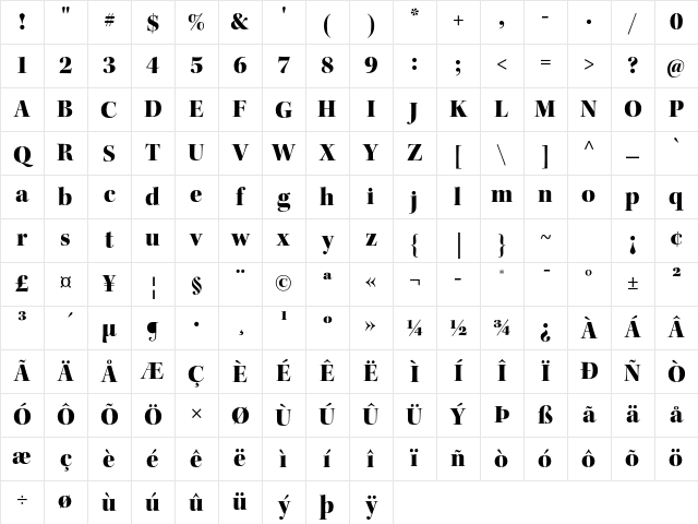 Kepler Std Black Display Character Map