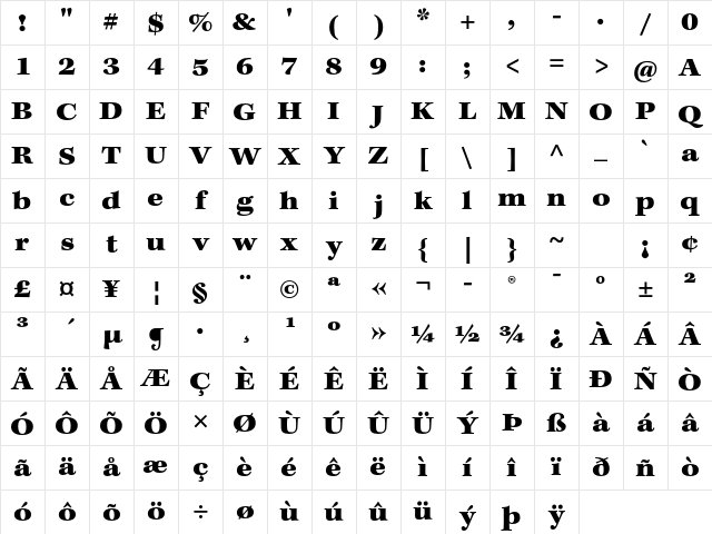 Kepler Std Black Extended Caption Character Map