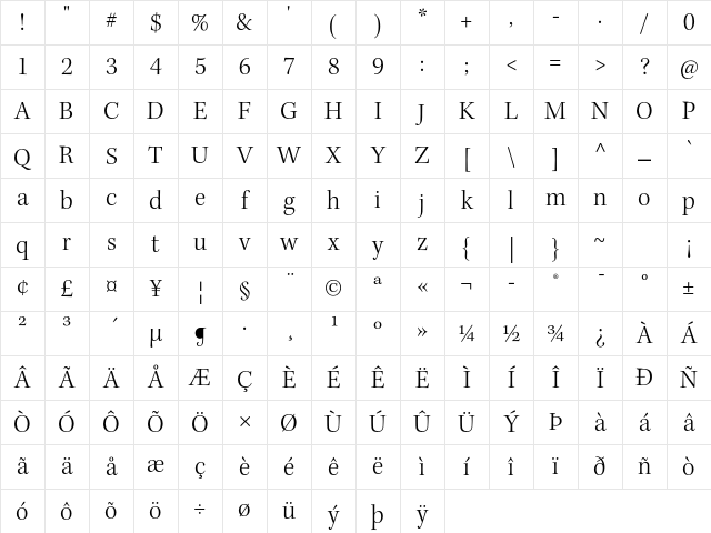 Kepler Std Light Subhead Character Map