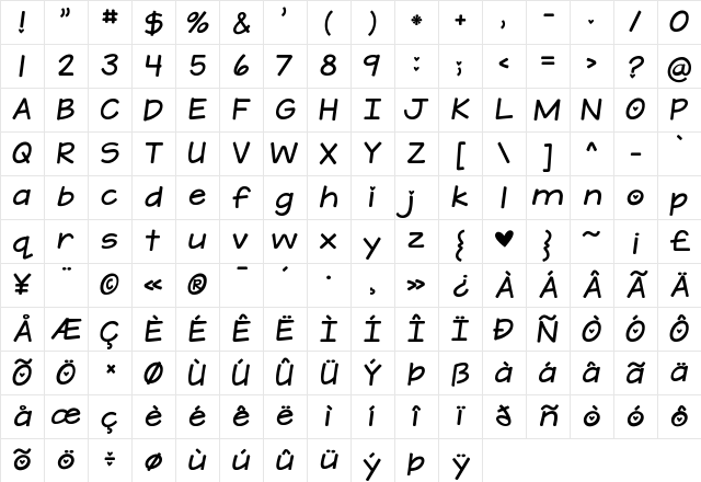 KG A Teeny Tiny Heart Regular Character Map