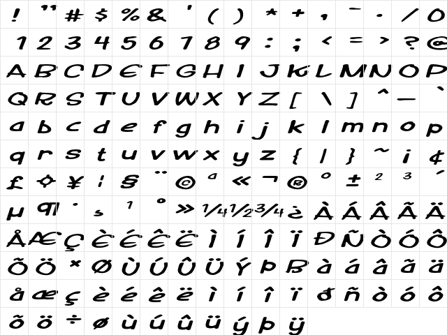 Kinderscratch Extra-expanded Italic Character Map Kinderscratch Extra-expanded Italic Character Map