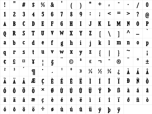 Kingsbridge Condensed Bold Character Map
