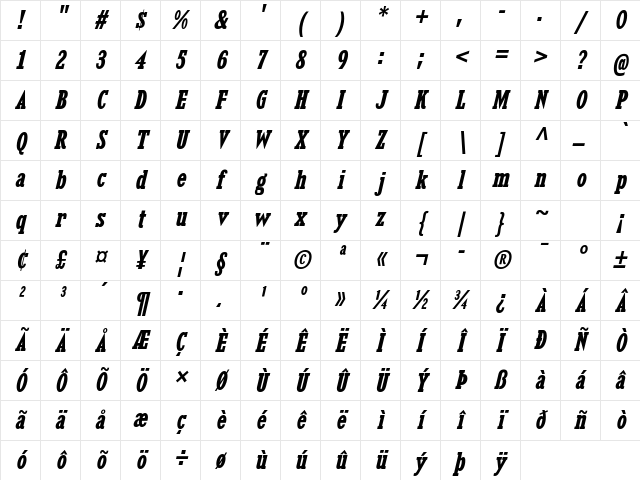 Kingsbridge Condensed Bold Italic Character Map Kingsbridge Condensed Bold Italic Character Map