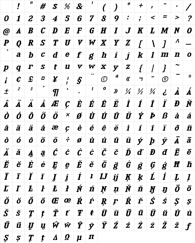 Kingsbridge Expanded SemiBold Italic Character Map Kingsbridge Expanded SemiBold Italic Character Map