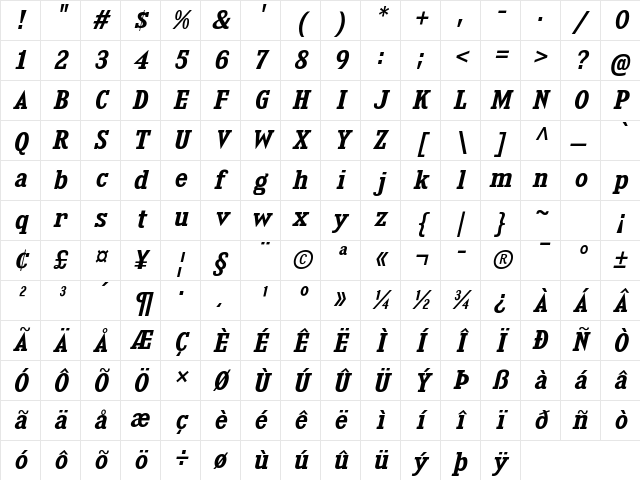 Kingsbridge SemiBold Italic Character Map