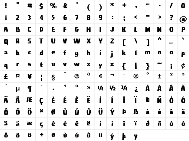 Kinked Bold Character Map