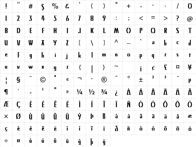 Kino MT Std Regular Character Map