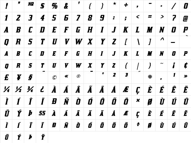 Kirsty Bold Italic Character Map