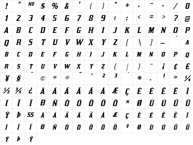 Kirsty Italic Character Map