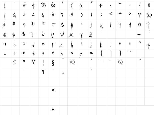 Klinge Death Brush Regular Character Map