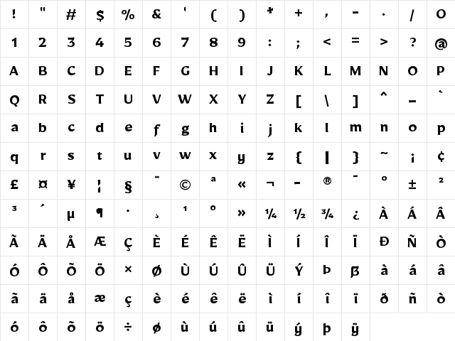 Mirza Bold Character Map