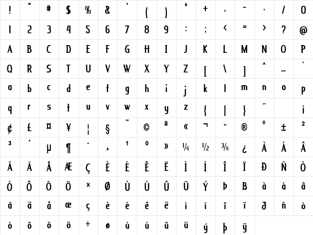 Knuckle Black Condensed Bold Character Map
