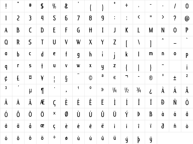 Knuckle Black Condensed Regular Character Map Knuckle Black Condensed Regular Character Map