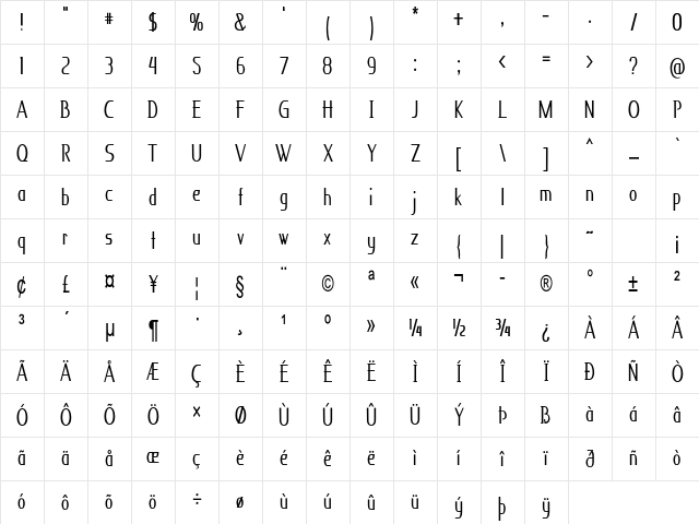Knuckle Condensed Bold Character Map