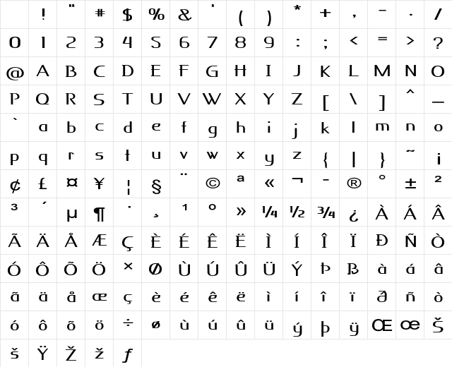 Knuckle Expanded Bold Character Map Knuckle Expanded Bold Character Map