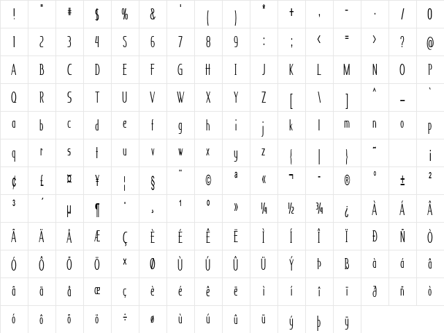 Knuckle Extra-condensed Bold Character Map
