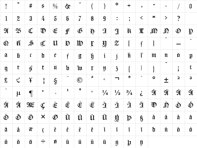 KoenigsbergerGotisch Regular Character Map