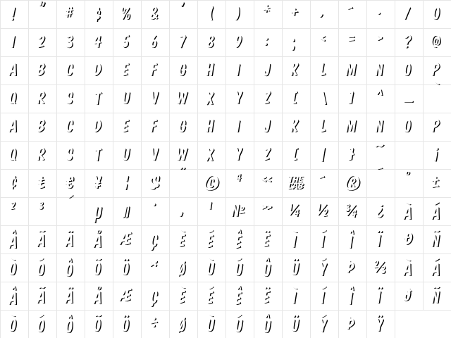 Komika Title - Emboss Regular Character Map