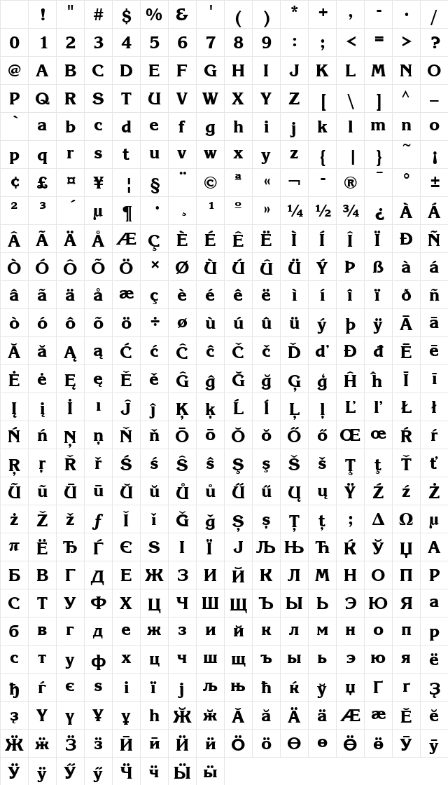 KorinnaExtraBoldITCW05-Rg Regular Character Map
