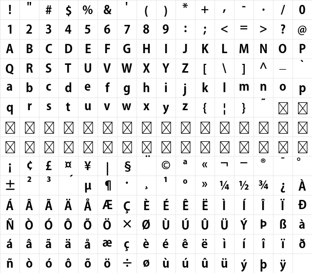 Kozuka Gothic Std B Character Map