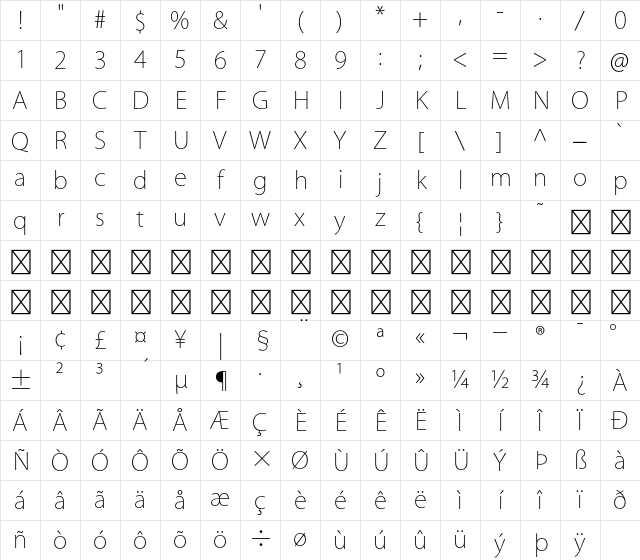 Kozuka Gothic Std EL Character Map