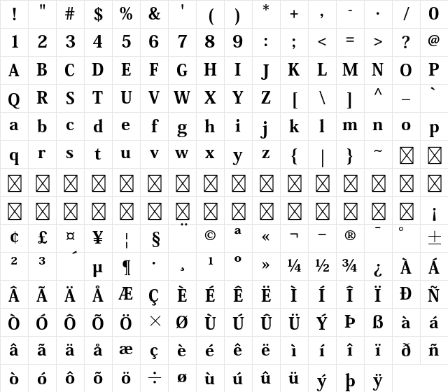 Kozuka Mincho Pr6N H Character Map