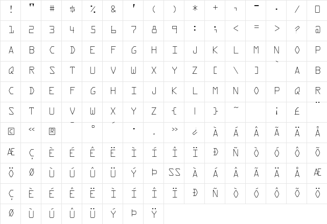 Kredit Front Character Map
