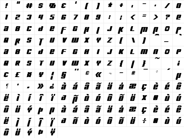 Kreon Condensed Italic Character Map