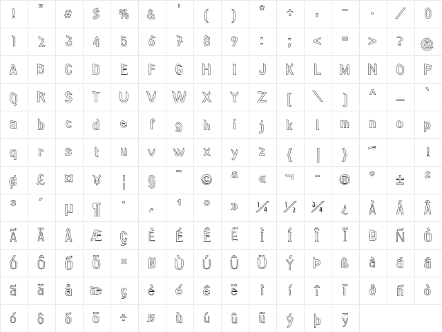 Krooked Outline Regular Character Map