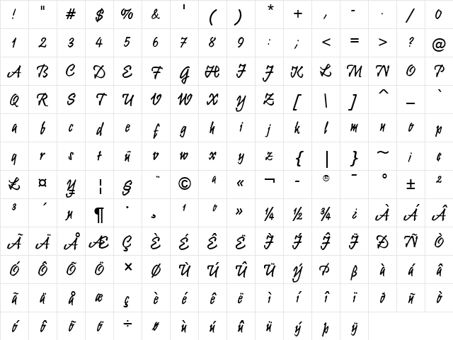 Krugmann Brush Regular Character Map