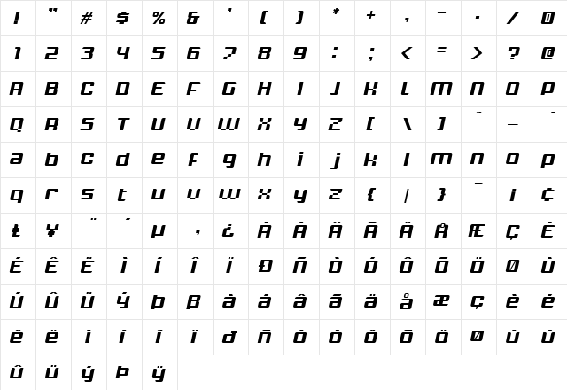 Krunch Italic Character Map