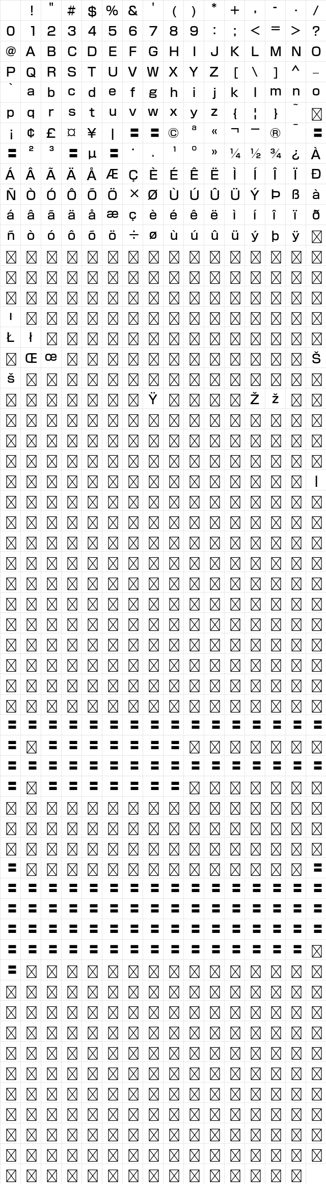 G-OTF KShin Go Std M Character Map G-OTF KShin Go Std M Character Map