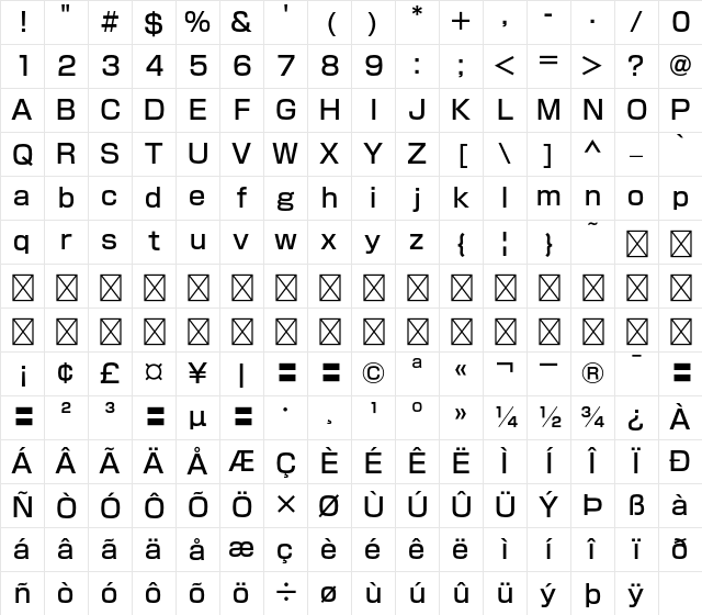 G-OTF KShin Go Std M Character Map