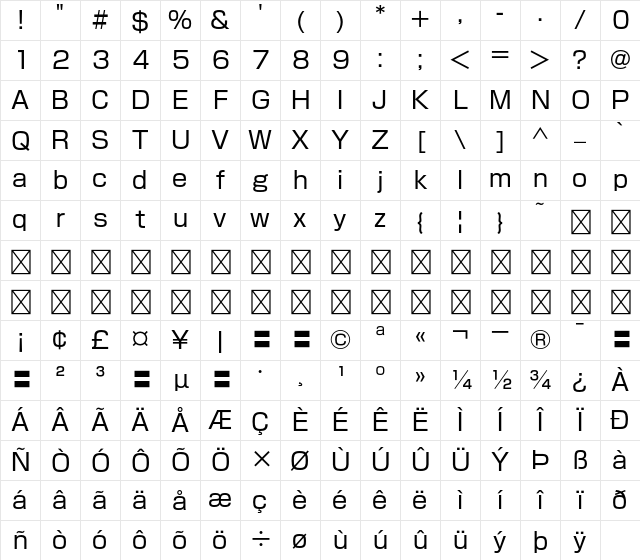 G-OTF KShin Go Std R Character Map