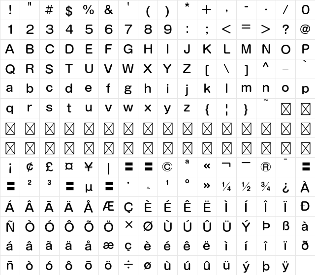 G-OTF KShin Maru Go Std M Character Map