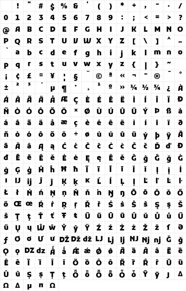Kufam Black Regular Character Map Kufam Black Regular Character Map
