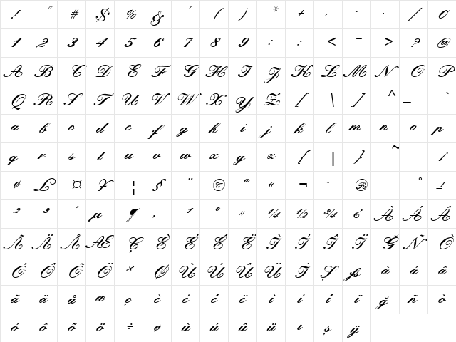 KunstlerschreibschDBol Regular Character Map KunstlerschreibschDBol Regular Character Map